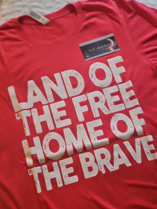 Bella Canvas Tops - Bella Canvas Red Short Sleeve Tee with White 'Land of the Free' Graphic